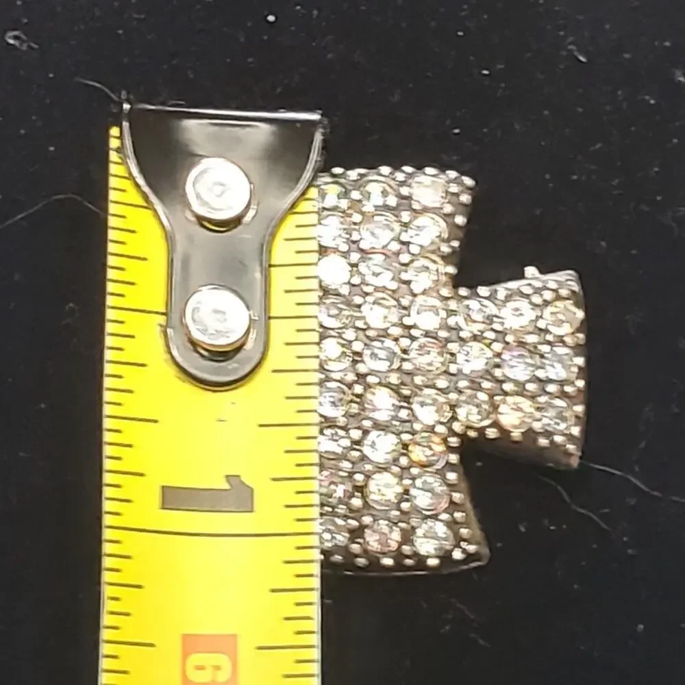 Clear Rhinestone Cross Silver Tone  Vtg Unsigned 1